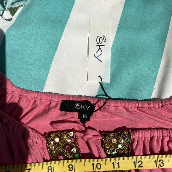 New!! Fall BoHo Sky Embellished Elastic Waist Peasant Top Salmon Pink Size M - Picture 8 of 10